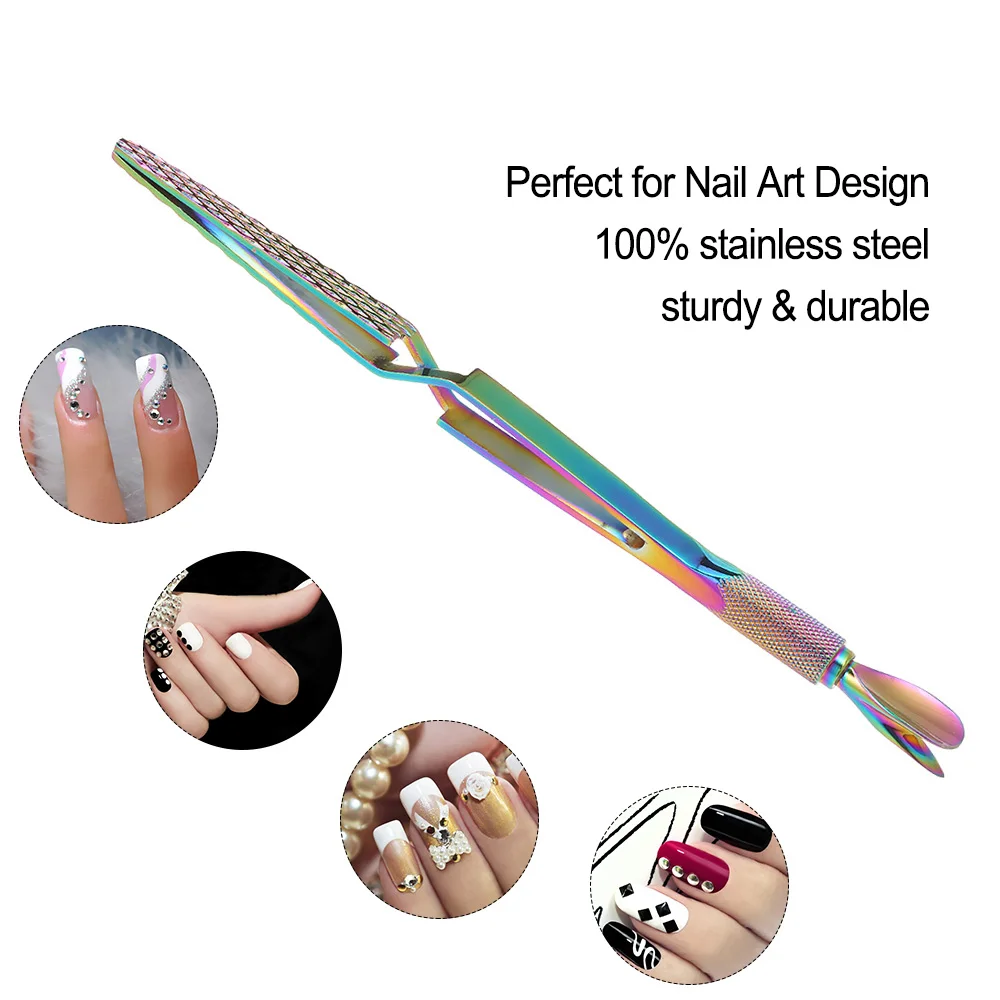 

3-In-1 Manicure Nail Cuticle Remover Cleaner Pusher Clamp Tweezers for Nail Extension Shaping Picking Rhinestones Tool