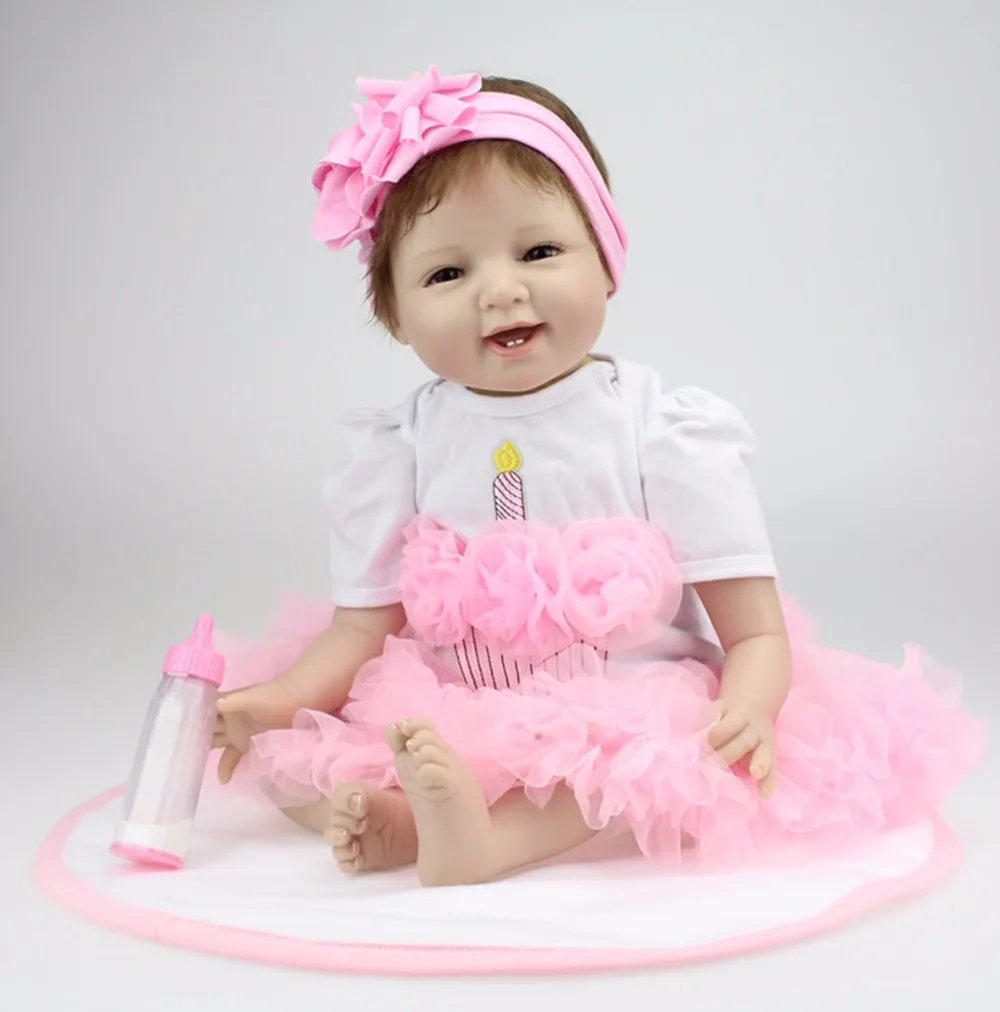 Pursue 22"/55 cm Beautiful Pink Dress Silicone Reborn Babies Girl Doll Alive for Children