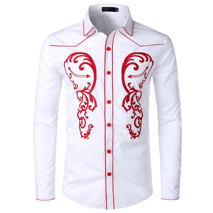 

Shirts Men Fashionable Embroidered Shirt American Western Style Long Sleeves Dress Shirt for Men