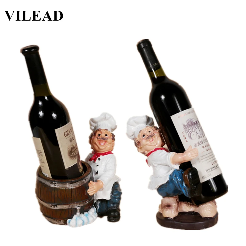 

VILEAD French Chef Brother Figurines Chef Miniatures Resin Wine Rocks Wine Holder Home Decor Office Decoration New Year Gift