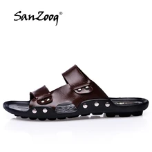 Летние мужские тапочки из натуральной кожи; модные мужские кожаные шлепанцы с перекрестной шнуровкой; удобные мягкие Нескользящие пляжные шлепанцы на шнуровке
