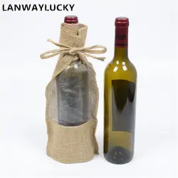 Оптовая продажа джутовые сумки бутылку вина из органзы окна охватывает 6,3 "x 12,6" лен Drawstring бобы хранения Рождество мешок 100 шт