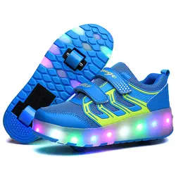Красочные светодиодный мигающий два ролики обувь для детей мальчиков и девочек роликовые коньки USB зарядка светодиодные светящиеся кеды