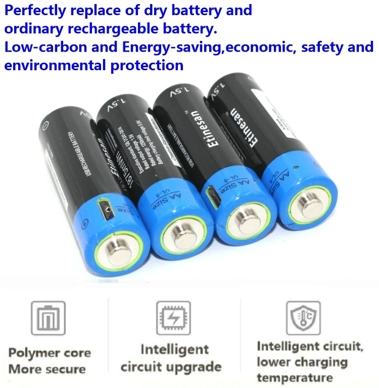 Новая технология! 4 шт. Etinesan 1,5 V AA 1250mAh литий-полимерный литий-ионный аккумулятор с USB кабелем