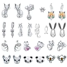 INBEAUT, женские трендовые серьги в форме животных, 925 пробы, Серебряная лиса, кошка, тигр, кролик, панда, серьги-гвоздики, вечерние ювелирные изделия