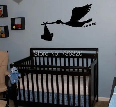

2015 New Creative Pregnancy Maternity Hospital Vinyl Decal Stork Bird w/ baby Mural Art Wall Decor Wall Sticker For Baby Room