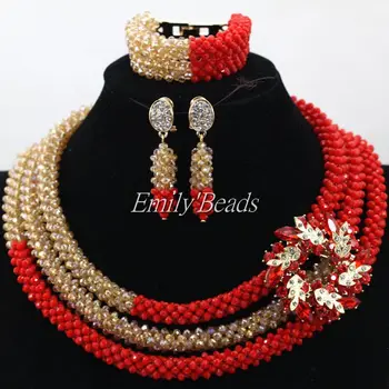 

2016 Latest African Party Costume Jewellery Set Crystal Nigerian Wedding African Beads Bridal Necklace Set Free Shipping ALJ302