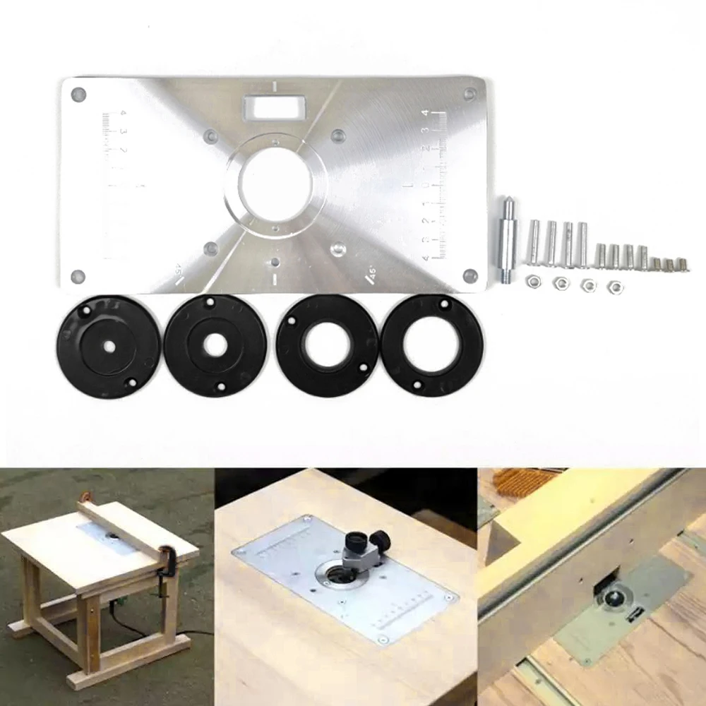 

Multifunctional Router Table Insert Plate with 4 Rings Tools Woodworking Benches Wood Router Trimmer Models Engraving Machine