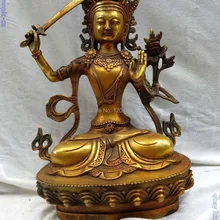 1" Китай бронза резные Вэнь Шу manjuist Скульптура Бодхисаттвы Статуя