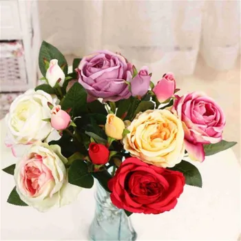 

European Fake Single Stem Rose Simulation Round Roses for Wedding Home Showcase Decorative Artificial Flowers