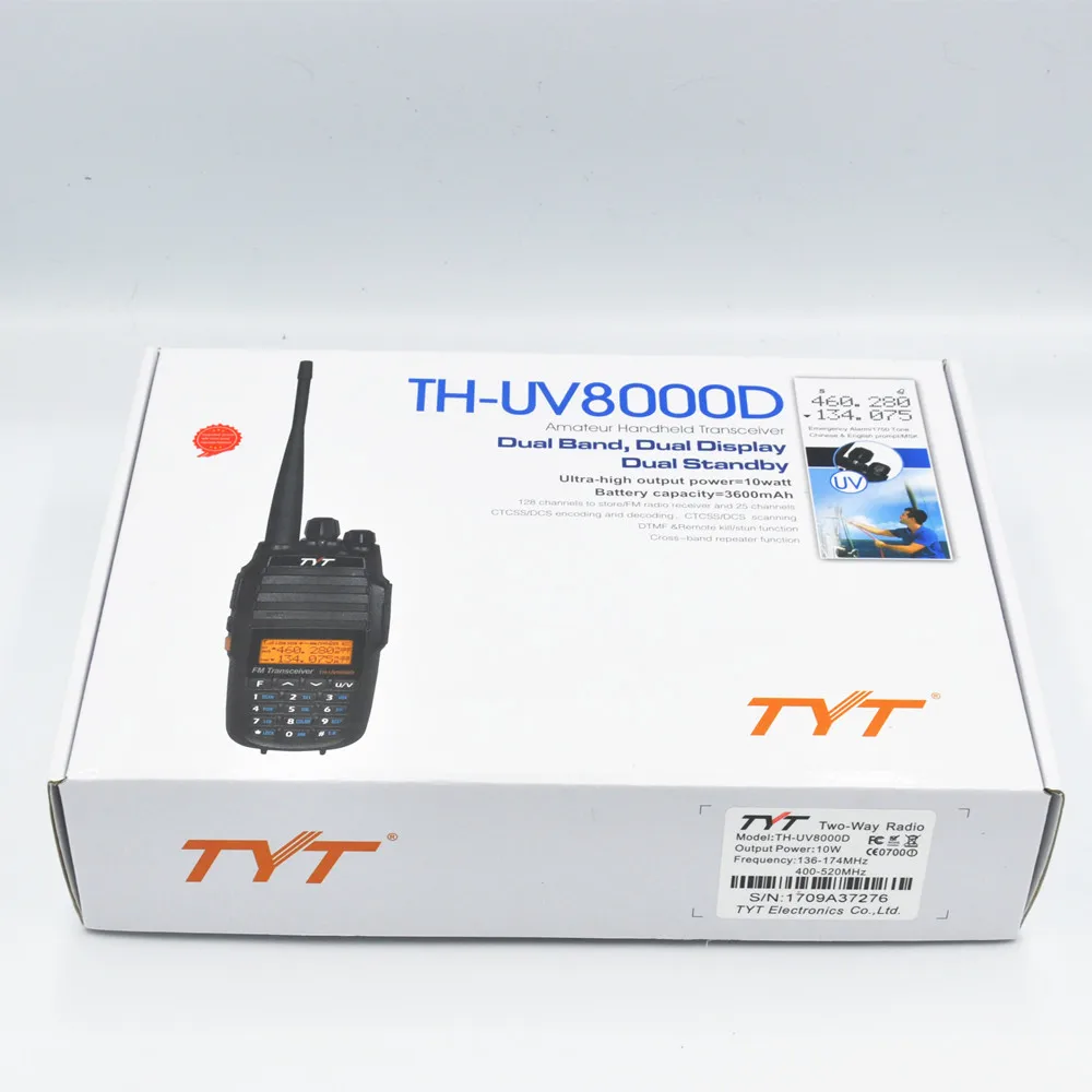 Горячая TYT TH-UV8000D двухдиапазонный 136-174/400-520 МГц 10 Вт Мощность поперечная полоса жнец 3600 мАч батарея двухстороннее радио/рация