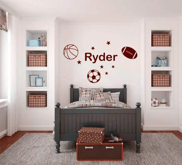 personalise name sports wall sticker basketball football soccer