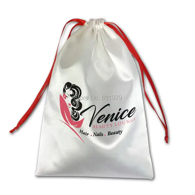 Custom Logo 100 Virgin Hair Bundle Satin Packing Bag Women Hair