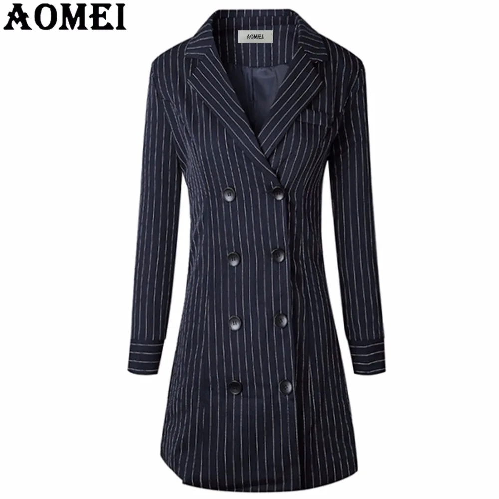 

Office Lady Blaser Dress Vestidos Mujer Sexy Tailored Collar Slimming Double-breasted Party Work Wear Bodycon Blue Striped Dress