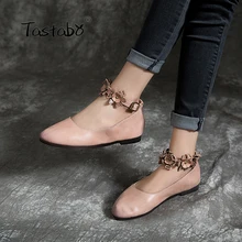 Tastabo nuevas de cuero de las mujeres hebilla en el tobillo para zapatos solo zapatos simples y casual salvaje Vintage apliques con diseño cómodo suela