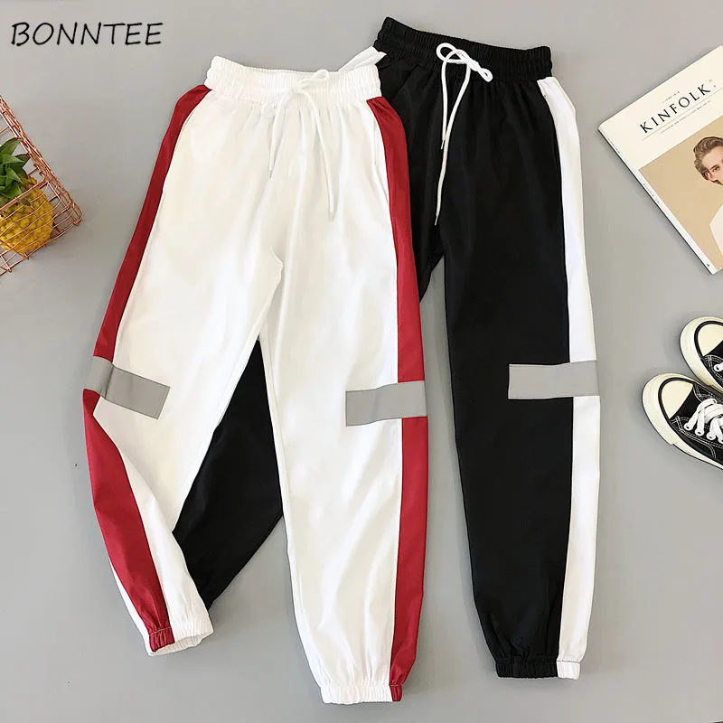 

Pants Women Ankle-Length Trousers All-match Korean Style Harajuku Womens High Waist Patchwork Drawstring Trousers Leisure Daily