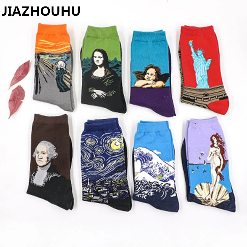 Художественные носки Van Gogh Harajuku Kawaii мужские и женские с принтом Мона Лиза