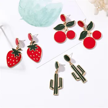 Red Cherry, Strawberry, Cactus Stud Earrings
