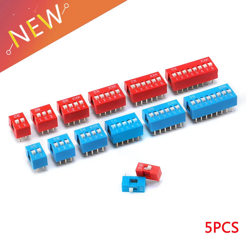 

5Pcs Snap Type Switch Module 1 2 3 4 5 6 7 8 Bit 2.54mm Position Way DIP Pitch Toggle Switch Blue Snap Switch Dial Switch