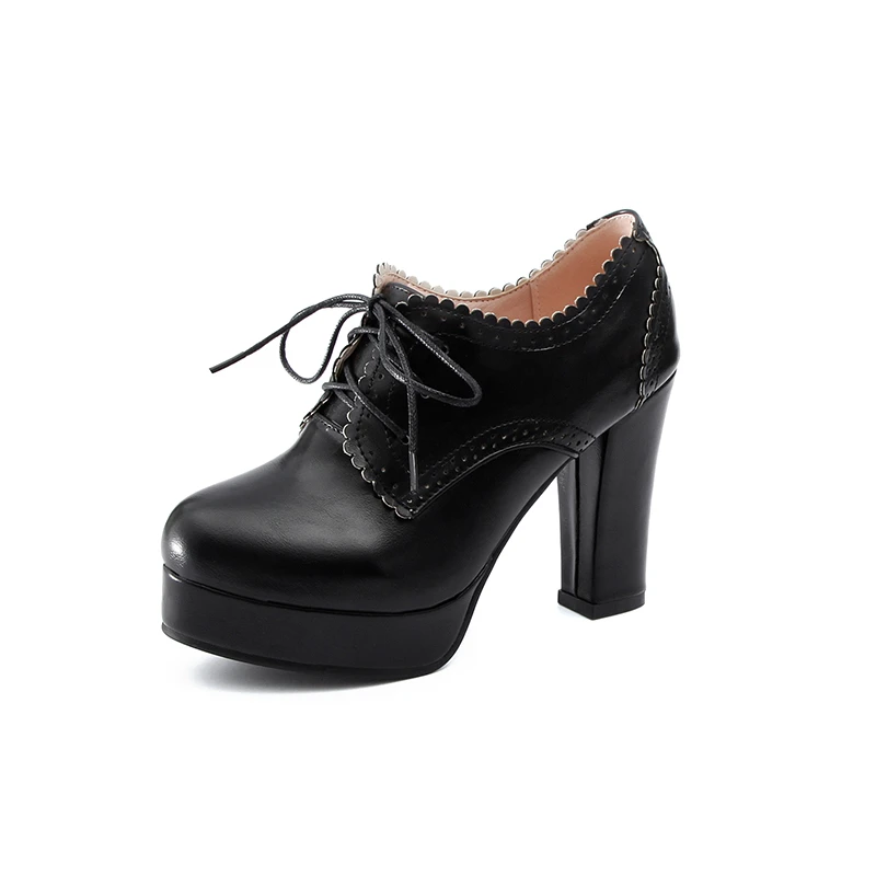 SARAIRIS/ г. Большие размеры 32-43, брендовая обувь женские туфли на платформе, на шнуровке, на высоком квадратном каблуке, вечерние туфли-броги для отдыха, женские туфли на высоких каблуках - Цвет: Черный