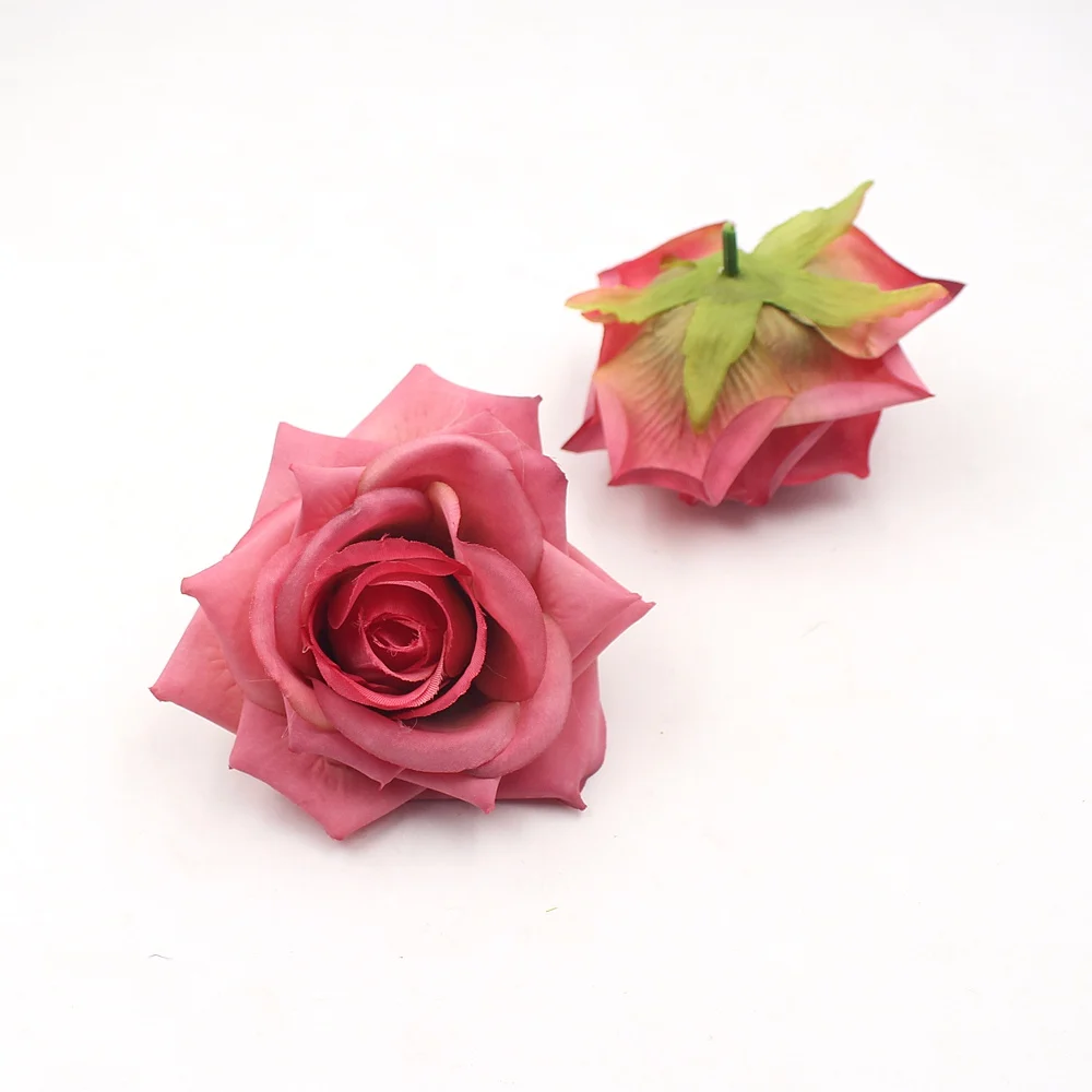 2 шт. 9 см цветок из искусственного шелка с розами для свадебного украшения DIY скрапбукинг ручной работы аксессуары венок цветок розы - Цвет: Rose red