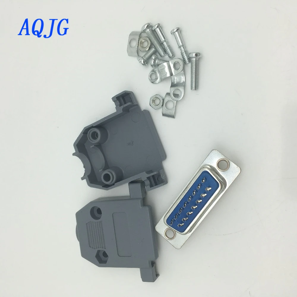 

(10pcs/lot) Parallel Serial Port DB15 15 Pin 15 Way D Sub male Solder Connector + Plastic Assemble Shell Cover VGA Adapter AQJG