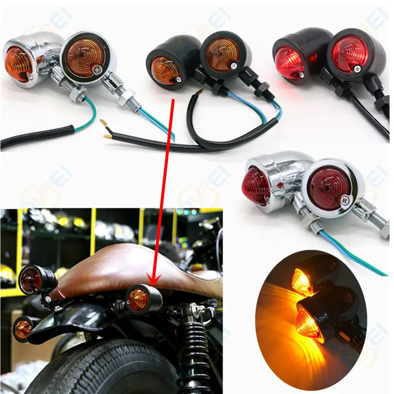

4 Pieces/lot Motorcycle Retro Aluminium turn Signal lamp Light Indicator Light Amber Lamp For Harley Cafe Racer Honda Yamaha
