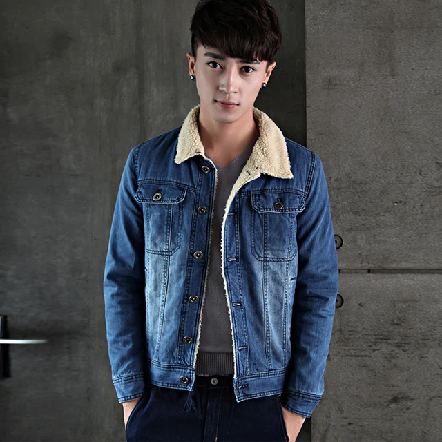 Winter Denim Jacket Men Korean Plus Velvet Casual Slim Fit Vintage ...