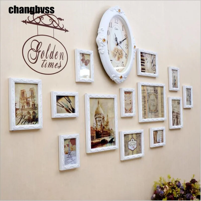 13 pcsset modern wooden photo frames wall hanging picture frame with clock carved white - Wall Hanging Photo Frames Designs 13 pcsset modern wooden photo frames wall hanging picture frame with clock carved white - Wall Hanging Photo Frames Designs