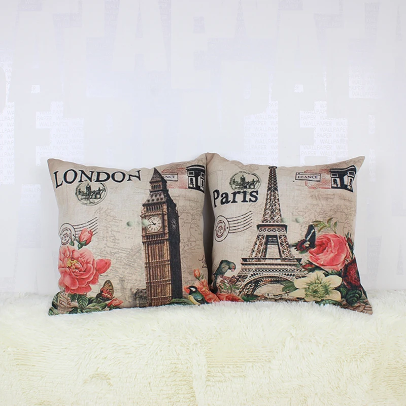 

45 *45cm Vintage Eiffel Tower, Big Ben Paris Throw Pillow Case Sofa Seat Cheap Cushion Covers fashion scandinavian style