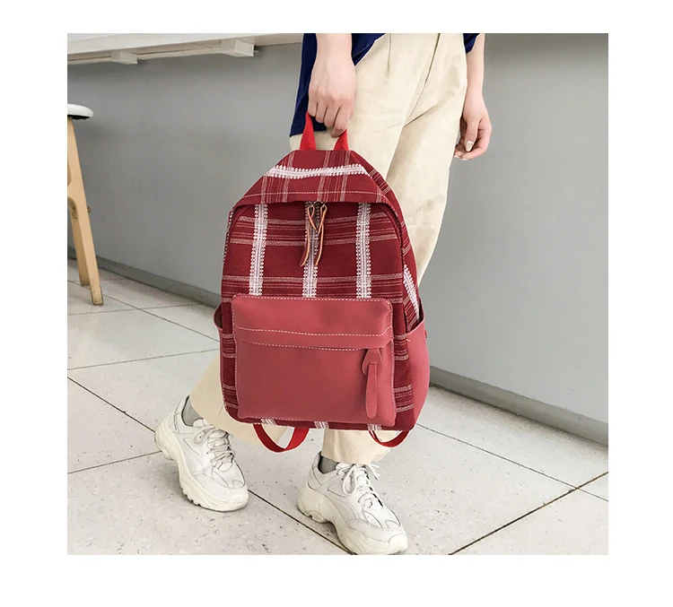 Модный женский холщовый рюкзак, простые клетчатые школьные сумки для девочек, девушек, подростков, повседневные милые дорожные сумки, школьный рюкзак Красного цвета