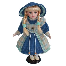 30 см Прекрасный фарфор девушка кукла люди фигура с голубым платьем шляпа набор детский подарок