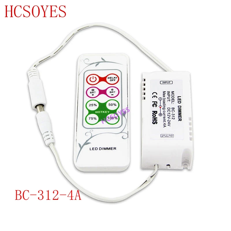 

BC-312-4A DC12V-24V with 8 keys RF remote LED CV PWM Dimmer Controller for SMD 5050 3528 single color LED Strip Lighting tape