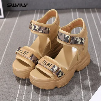 

SWYIVY White Sandals Platform Elevated Leisure Women's Sandals Genuine Leather 2019 Summer Fashion Shoes Female Chunky Sandal
