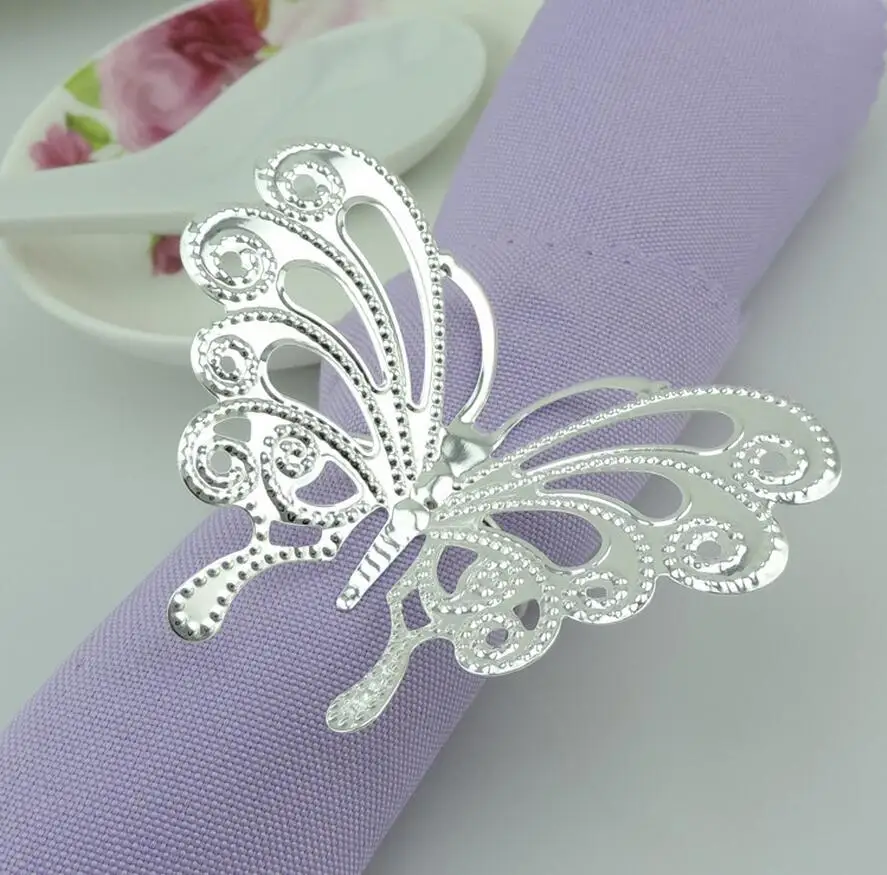 12pcs Silver Plated Butterfly Napkin Ring Serviette Buckle Holder For