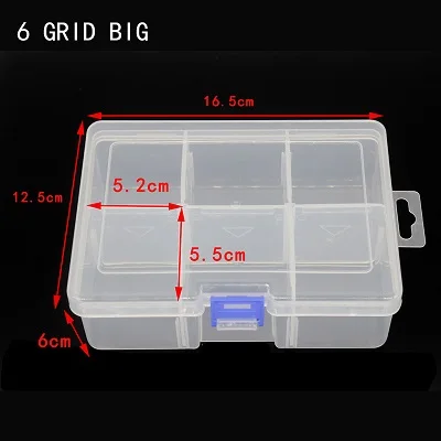 Пластиковая коробка для хранения с несколькими сетками, чехол-контейнер, отсеки для держателей, рыболовная приманка, крючок, рыболовная снасть, прозрачная коробка для хранения - Цвет: 6Grids  Big