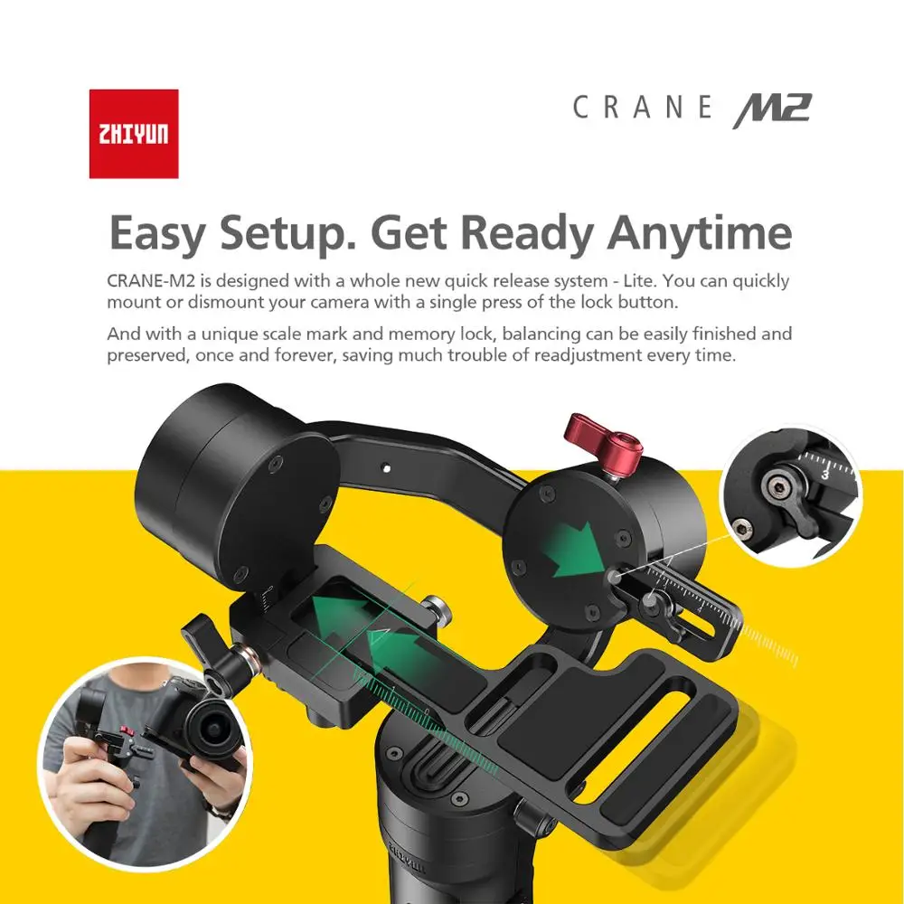 ZHIYUN Crane M2 3-осевой ручной шарнирный стабилизатор для камеры GoPro для смартфонов беззеркальных действий компактных камер