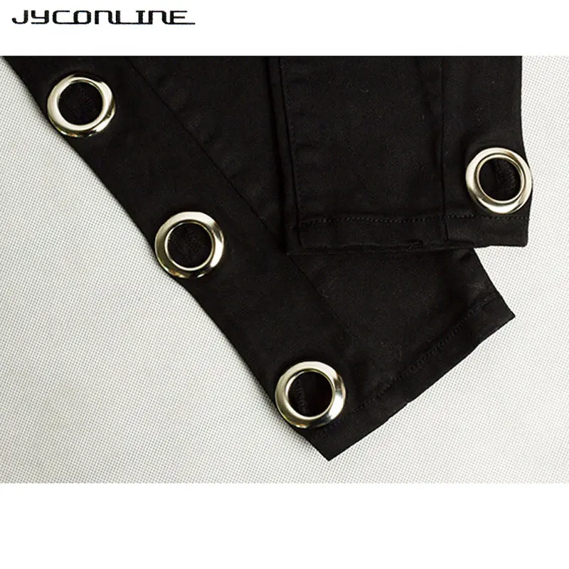 JYConline, черные обтягивающие джинсы с боковым отверстием, для женщин, плюс размер, узкие джинсы с высокой талией для женщин, с металлическими Люверсами, с отверстиями, длинные джинсы, брюки