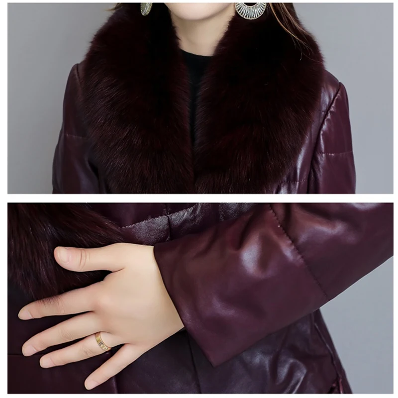En Fourrure Cuir Haut Col Renard 2019 Rembourré Le Femmes Parkas Bas Épaissir Vers Veste Casual Manteau Plus Coton Faux Black La Taille De purple Hiver Gamme Chaud wqqUT06z