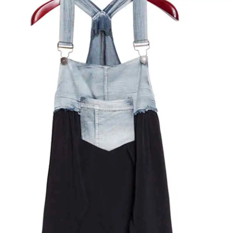 Новые летние женские элегантные повседневные шифоновые джинсовые платья больших размеров с квадратным воротником и карманами в стиле пэчворк, черные платья D93227X