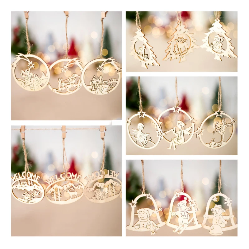 

3pcs/set Christmas Decoration For Home Door Santa Snowman Grand Tree Christmas Gift Xmas wooden Ornament Pendant Navidad Natale