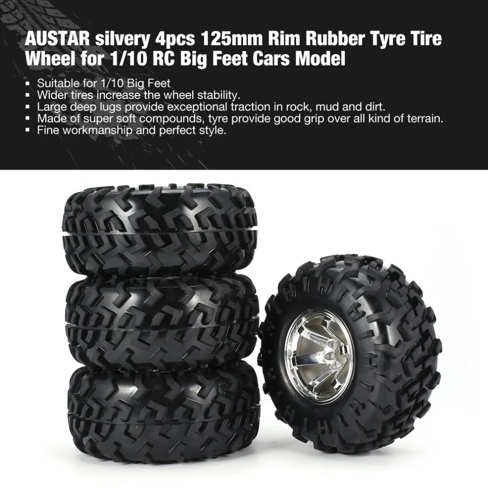 

AUSTAR 4pcs AX-3001 125mm Rim Rubber Tyre Tire Wheel Plastic Hub for 1/10 RC Car Big Feet Model HSP HPI Beadlock No Gluing