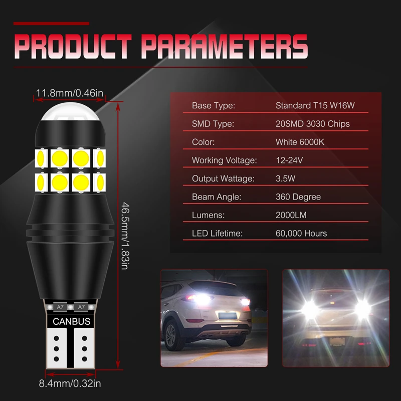 TUINCYN 2000lm T15 W16W светодиодный светильник Canbus 921 912 на танкетке, лампа заднего хода, внешняя лампа для автомобиля, 6500K белый, высокая мощность, супер яркий