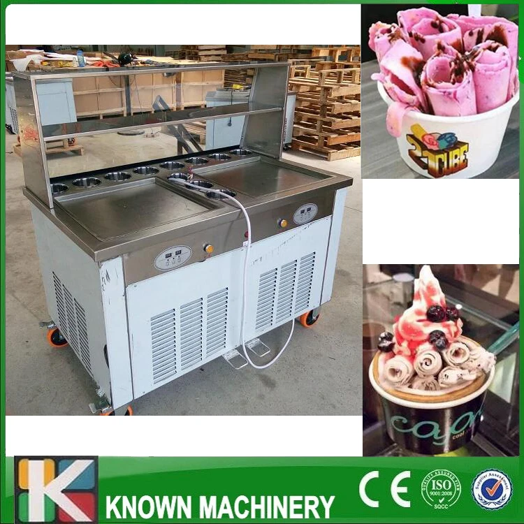 

220V free shipping by sea double pan frying icecream maker with 11 tanks