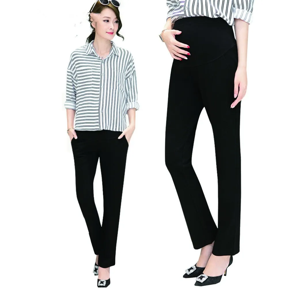 Summer Autumn New Straight Black Maternity Pants High Waist Slim Career