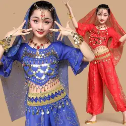Детская индийский танцевальный костюм обувь для девочек живота комплекты для танцев Восточный танец национальный костюм выступления