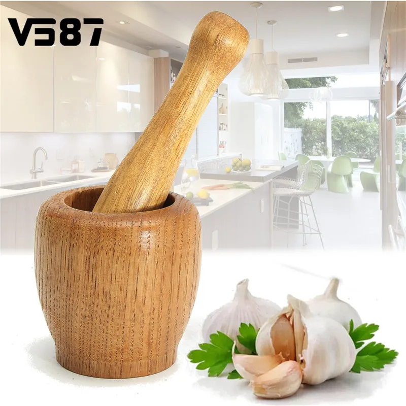 Wooden Garlic Ginger Grinder Mortar Pestle Grinding Bowl Mixing Tools