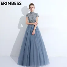 Robe De Soiree, светильник, голубое, с высоким горлом, с бисером, для выпускного вечера, платья трапециевидной формы, длинные, для женщин, вечерние платья