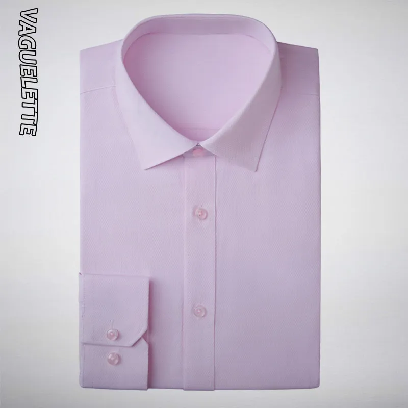 VAGUELETTE Формальные рубашки для мужчин с длинным рукавом рубашки для мужчин хлопок твердые белый/черный/розовый/синий рубашки для мужчин с карманом S-3XL - Цвет: Pink