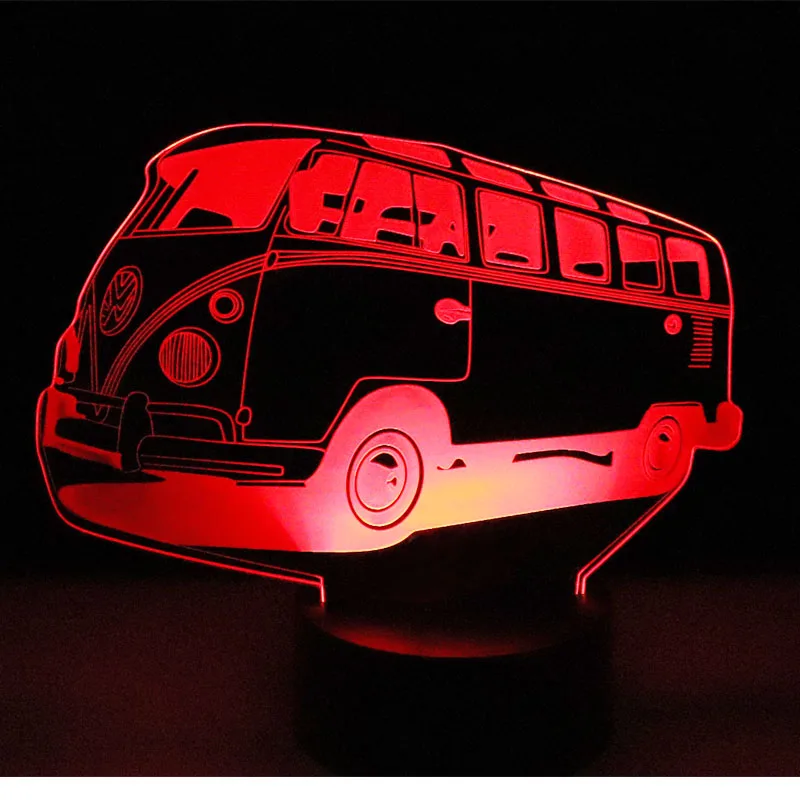 3D светодиодный Светильник-ночник, красочный автомобильный автобус с 7 цветами, светильник для украшения дома, восхитительная визуальная Оптическая иллюзия